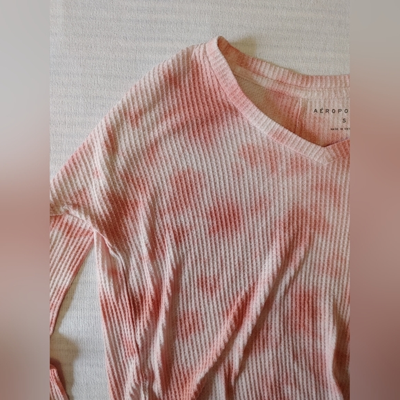 💚 AEROPOSTALE Tie Dye Waffle Knit V-Neck Long Sleeve Blouse Size Small - Picture 6 of 6